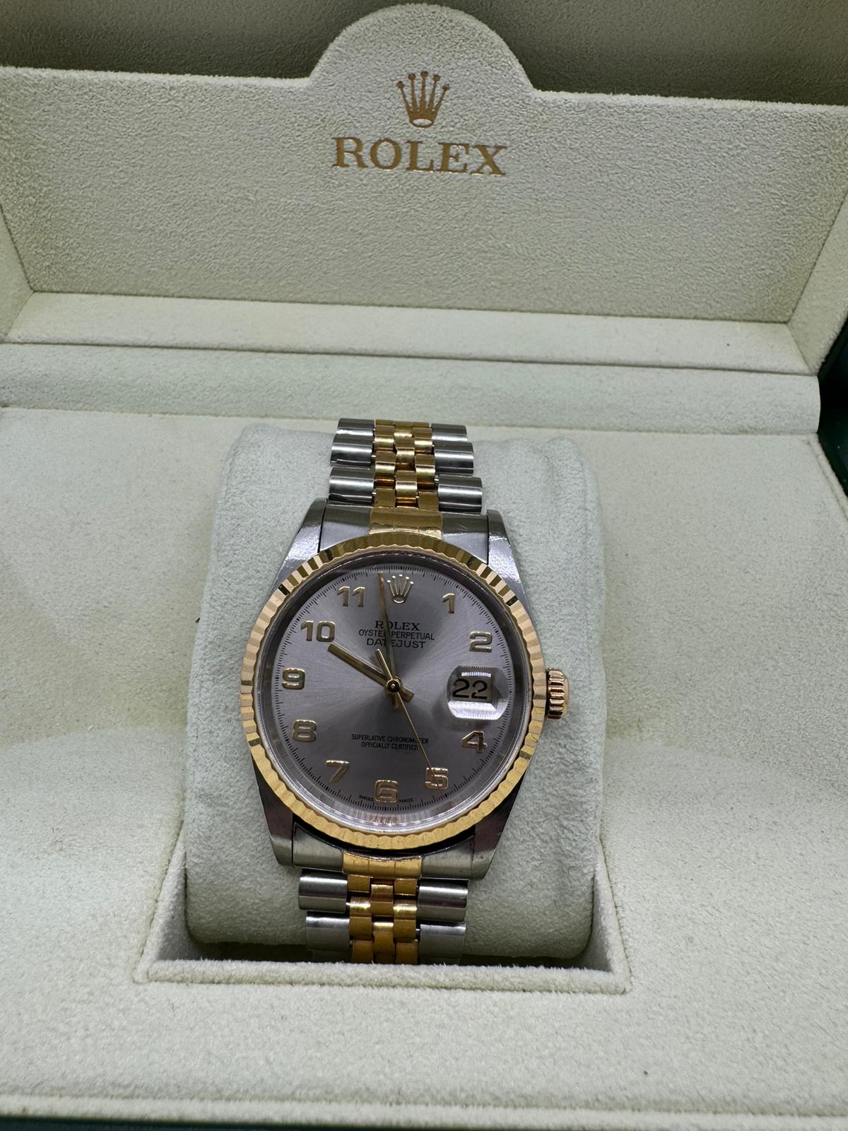 Rolex Datejust 16233, 36mm, graues Zifferblatt.