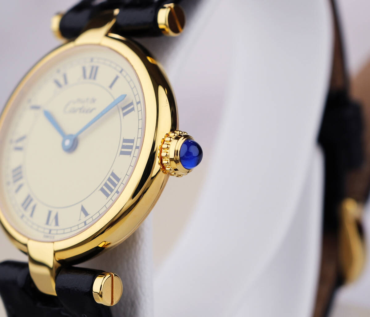 Cartier Must Vendome Ivory Roman Index SM, Quarz, schwarzes Lederarmband, Foto 9 von 9