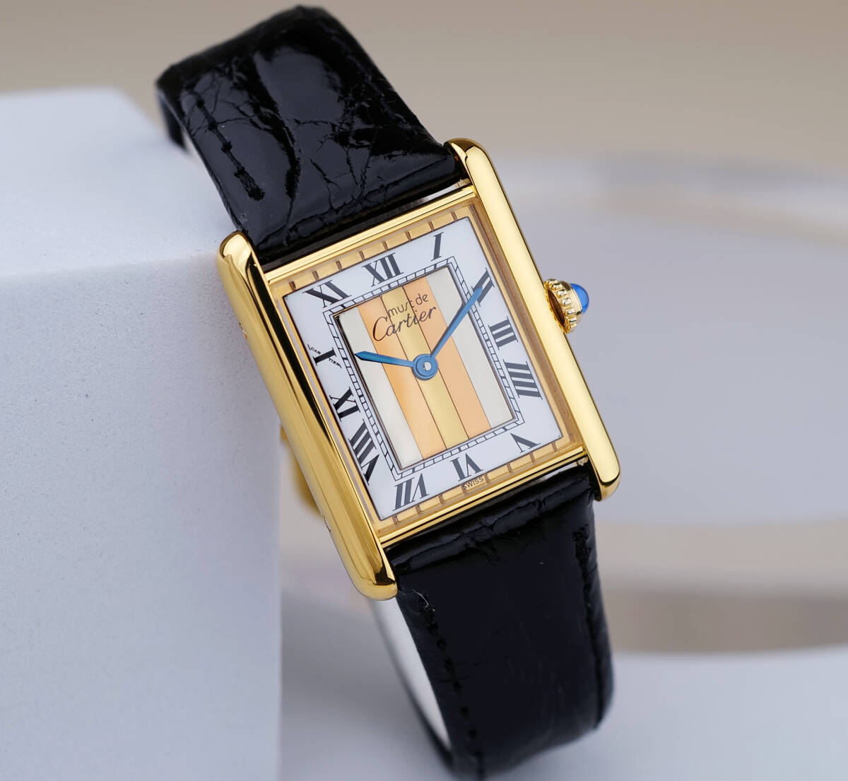 Cartier Must Tank Three Color Gold Stripe Roman Index LM