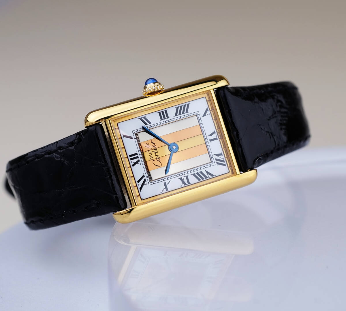 Cartier Must Tank Three Color Gold Stripe Roman Index LM