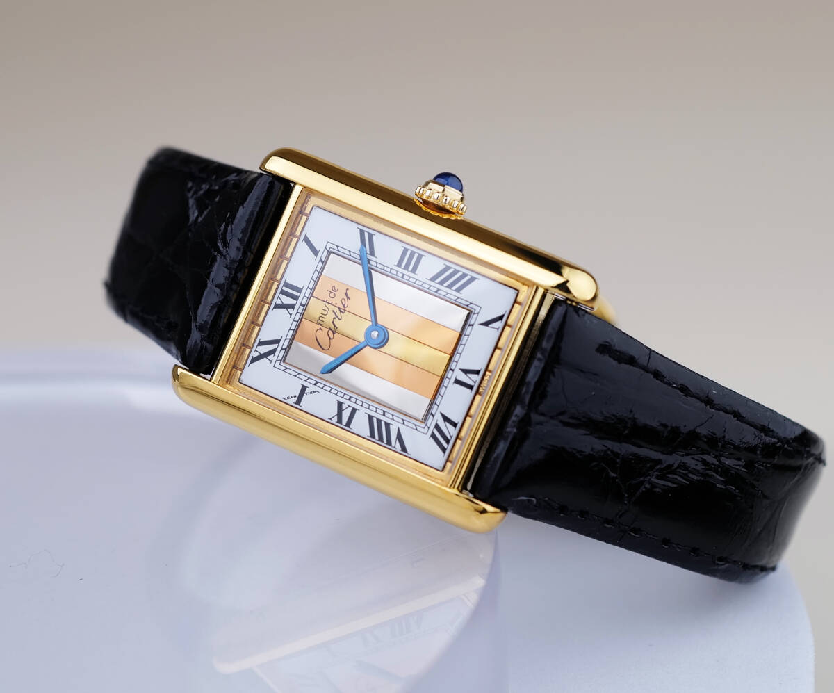 Cartier Must Tank Three Color Gold Stripe Roman Index LM