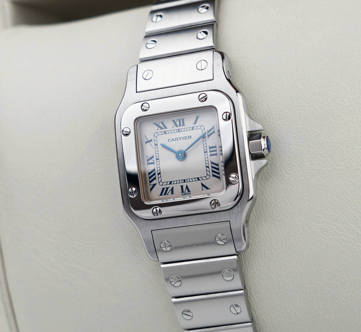 Cartier Santos Galbee Silver Blue Roman SM