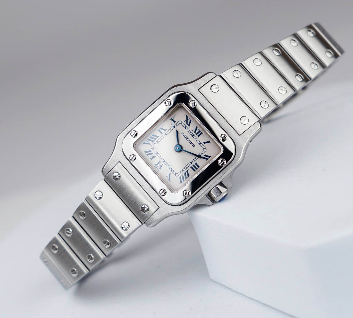 Cartier Santos Galbee Silver Blue Roman SM