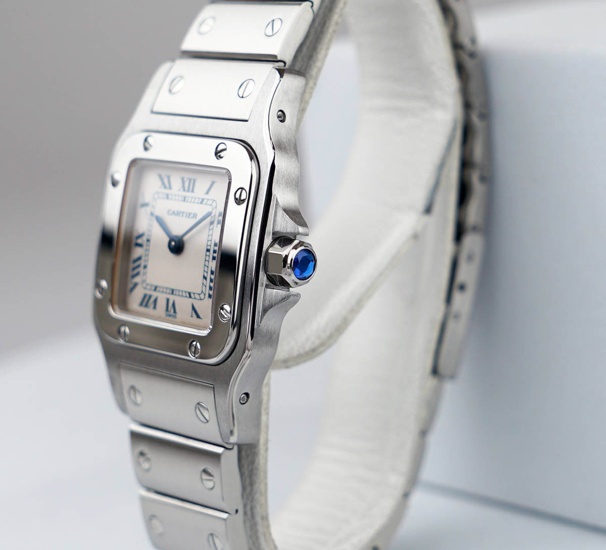 Cartier Santos Galbee Silver Blue Roman SM