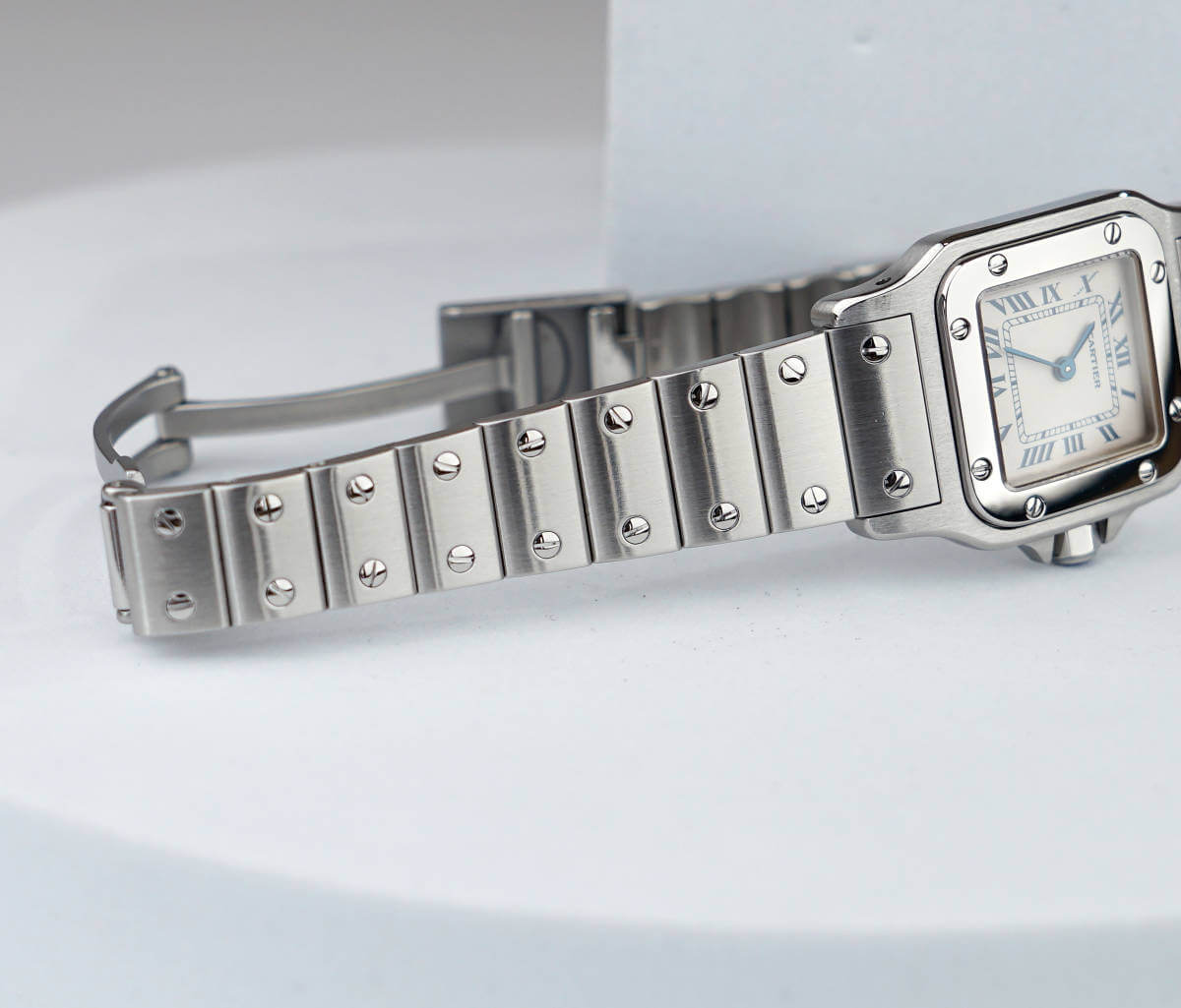 Cartier Santos Galbee Silver Blue Roman SM