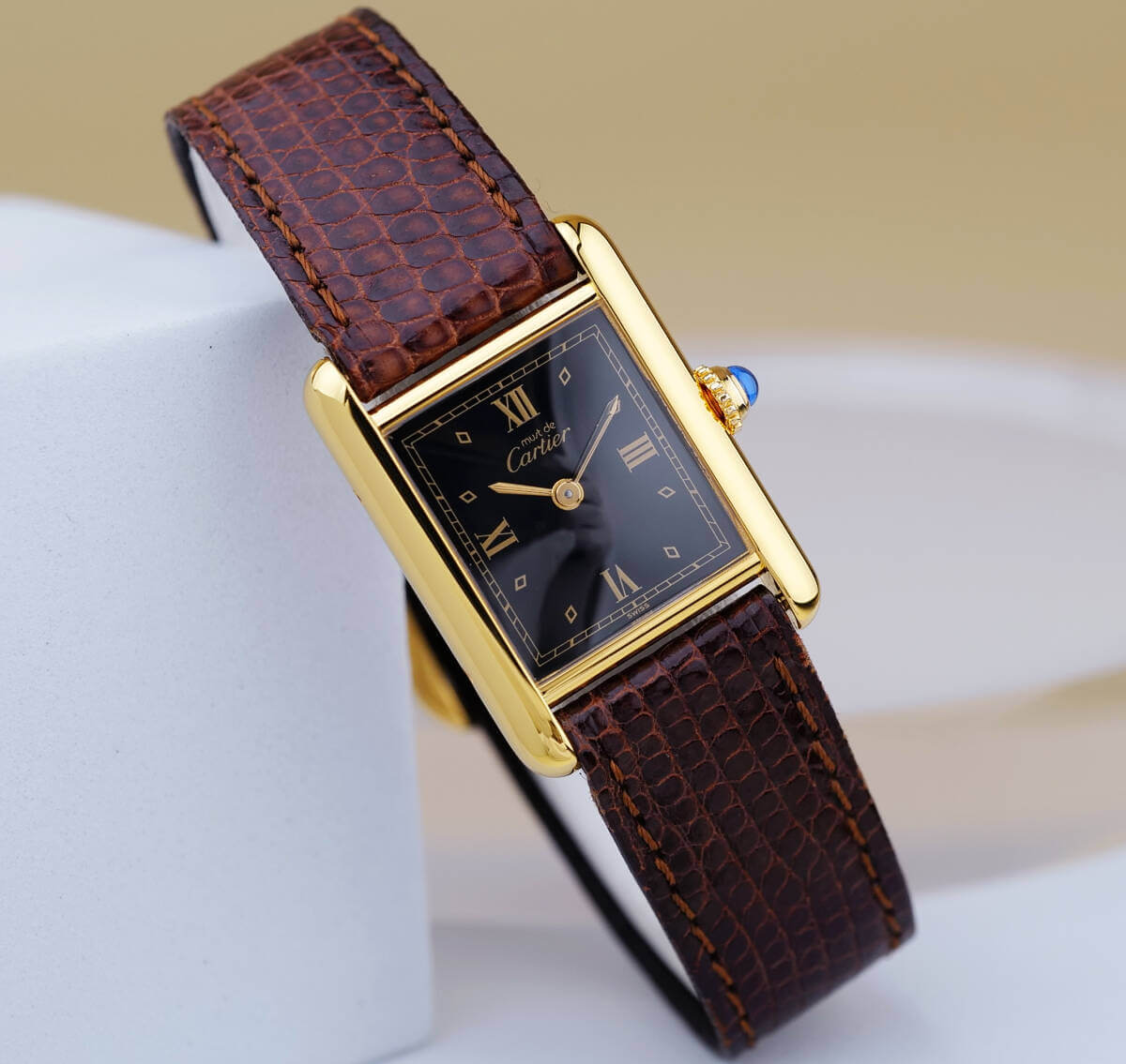 Cartier Must Tank Black Roman Index SM
