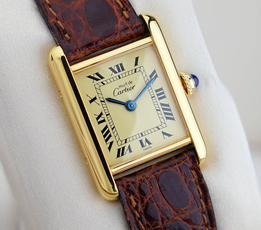 Cartier Tank Must Vermeil mit römischem Zifferblatt am Lederarmband