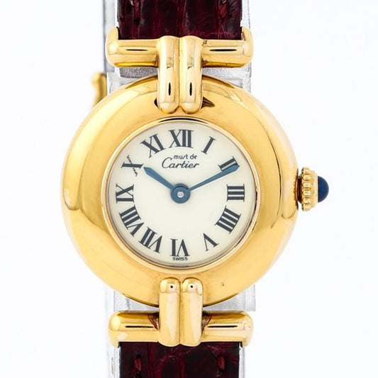 Cartier Must Colisee Roman Ivory Index mit bordeauxfarbenem Lederarmband