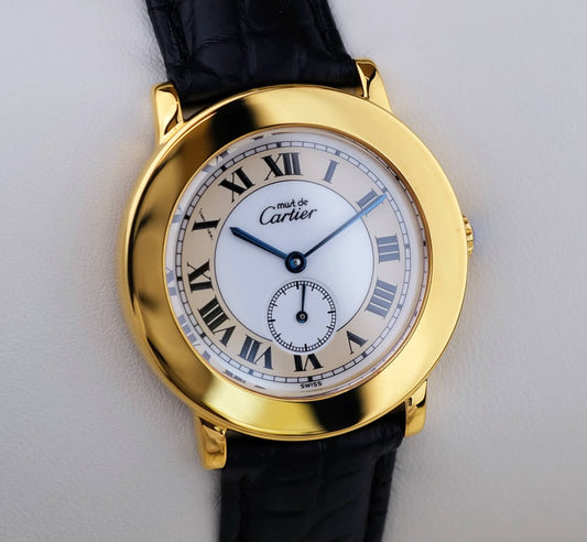 Cartier Must Ronde II Small Second mit schwarzem Lederarmband