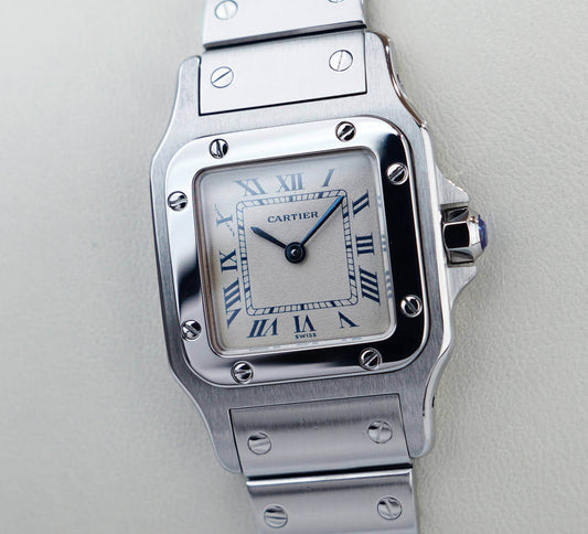Cartier Santos Galbee Silver Blue Roman Index mit Stahlarmband