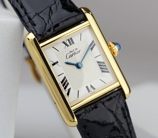 Cartier Must Tank White Dial mit schwarzem Lederarmband