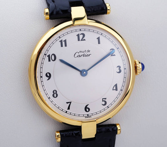 Cartier Must Vendome Louis Cartier Arabia Index mit schwarzem Lederarmband