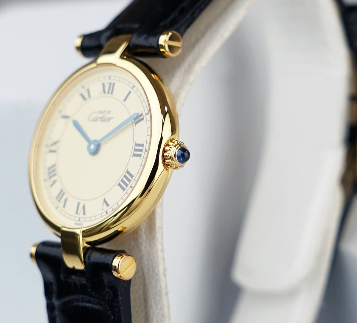 Cartier Must Vendome Ivory Roman Index SM, Quarz, schwarzes Lederarmband, Foto 4 von 9