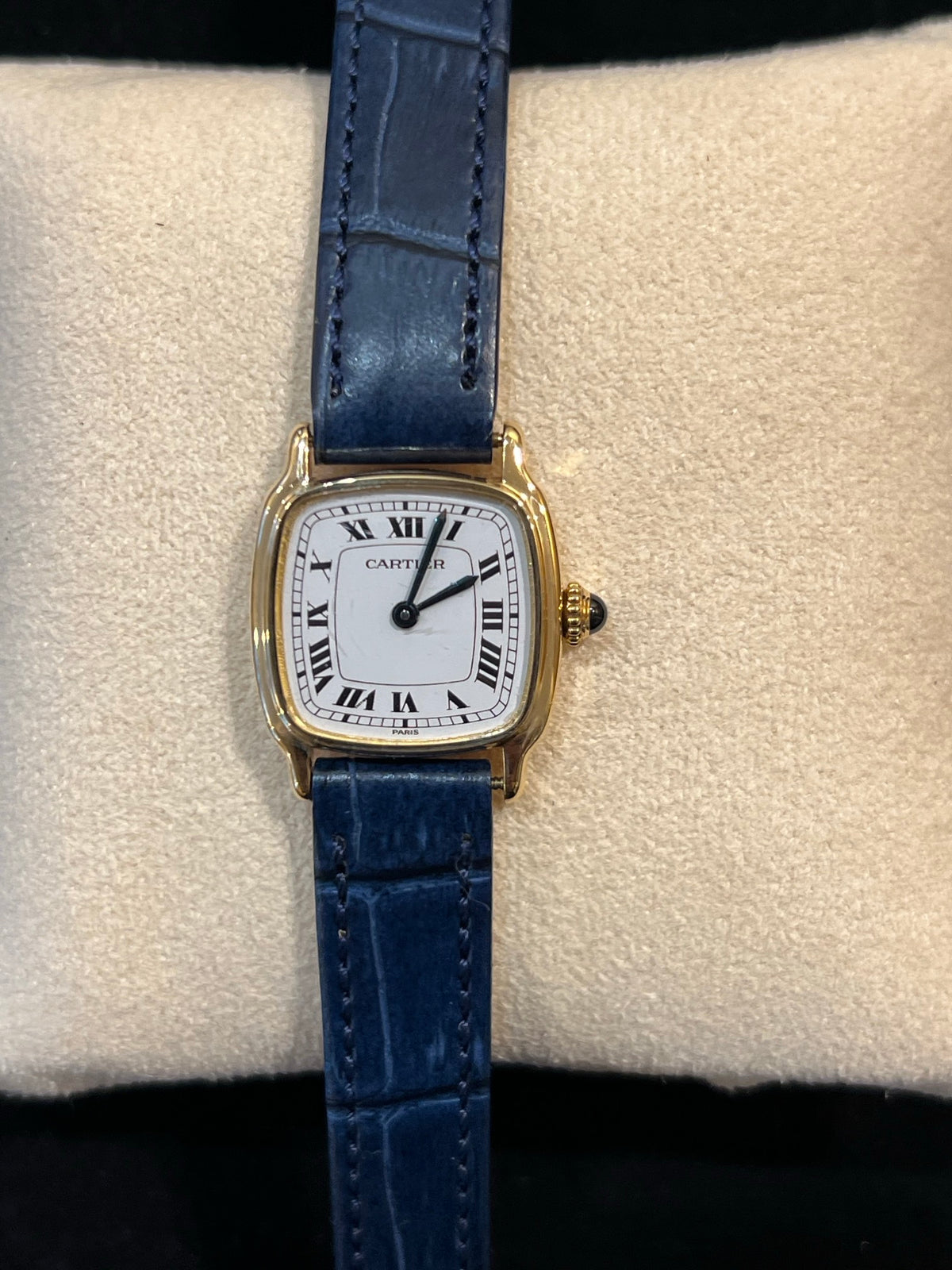 Cartier Must Kissenform Vermeil, Quarz, blaues Lederband, Foto 1 von 5