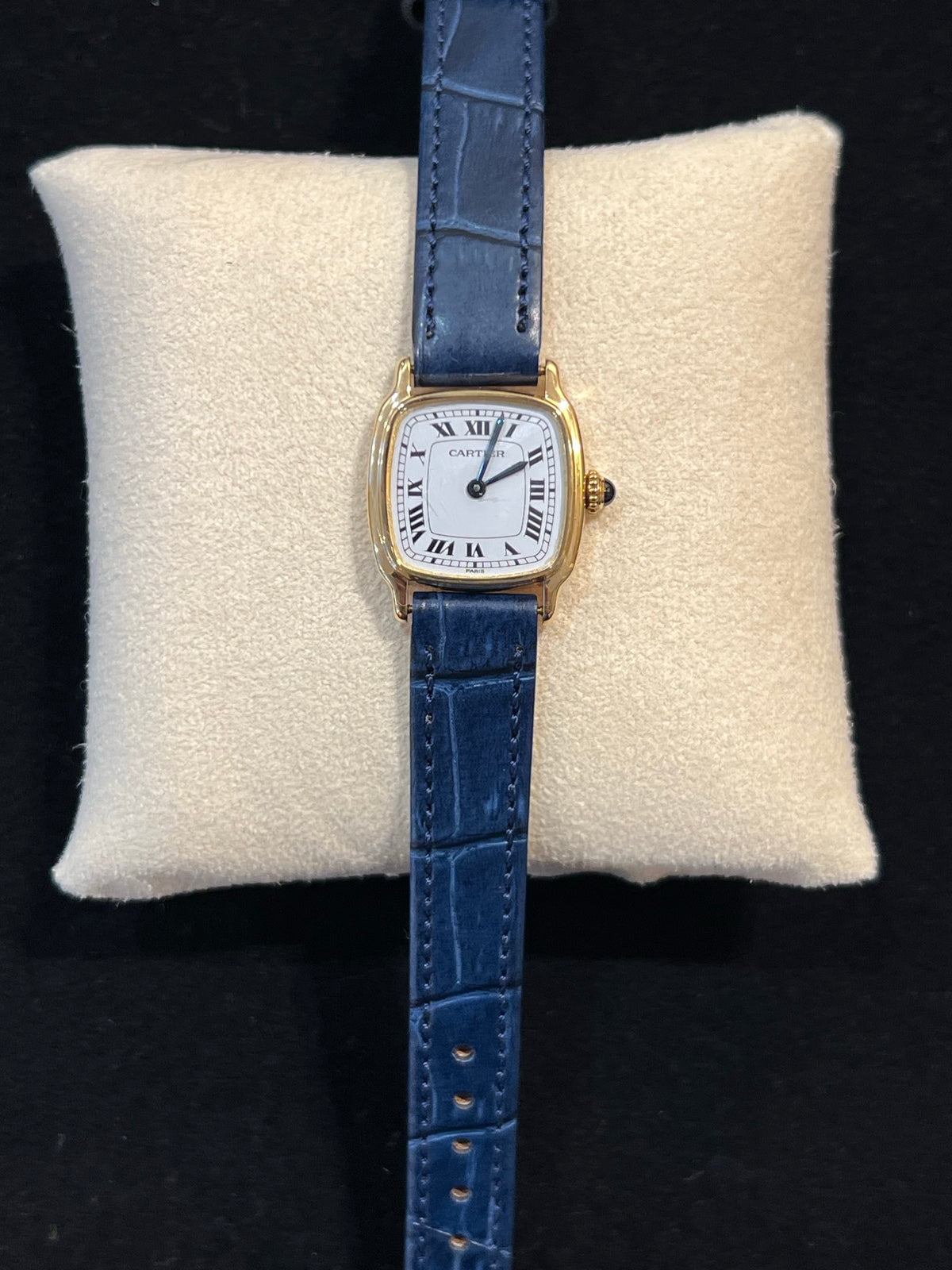 Cartier Must Kissenform Vermeil, Quarz, blaues Lederband, Foto 2 von 5
