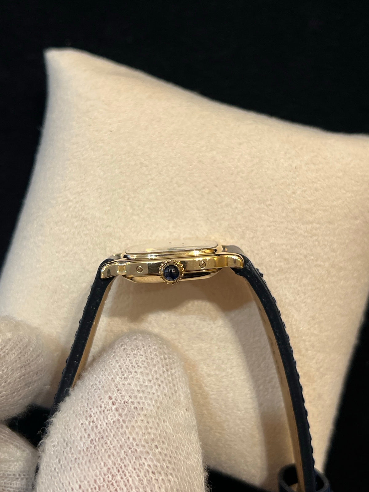 Cartier Must Kissenform Vermeil, Quarz, blaues Lederband, Foto 4 von 5