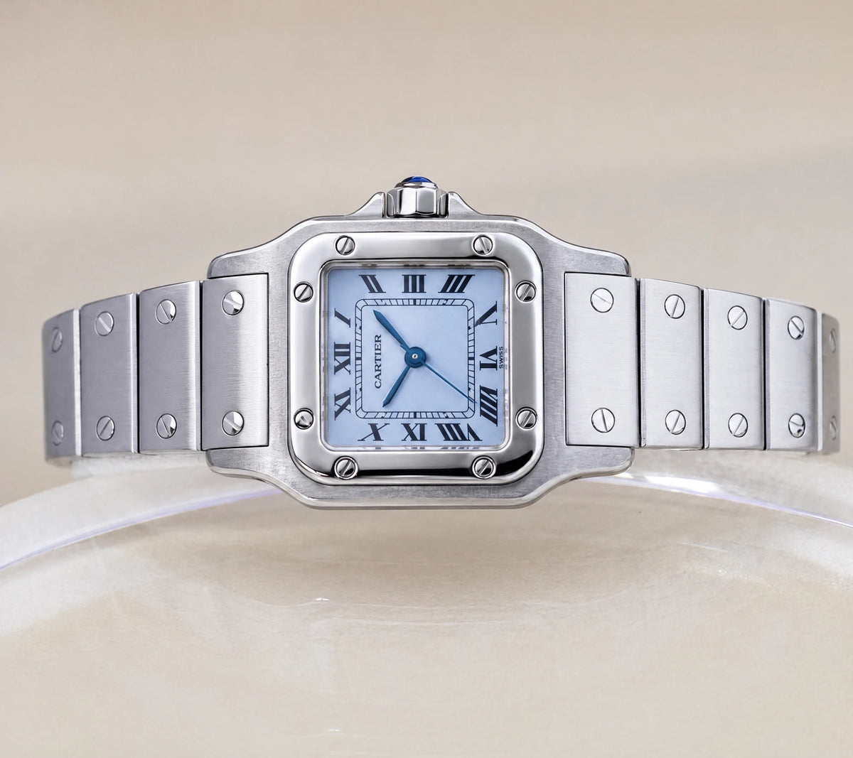 Cartier Santos Galbee Silver Blue Roman Index SM Automatik