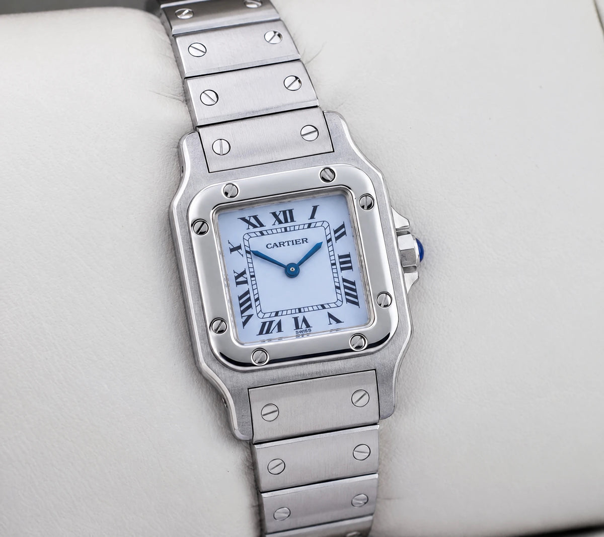 Cartier Santos Galbee Silver Blue Roman Index SM Automatik