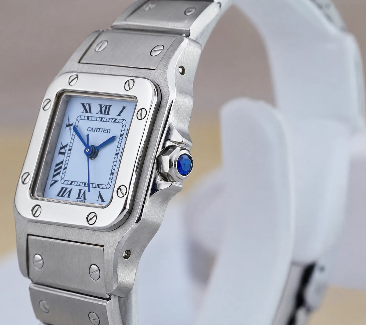 Cartier Santos Galbee Silver Blue Roman Index SM Automatik