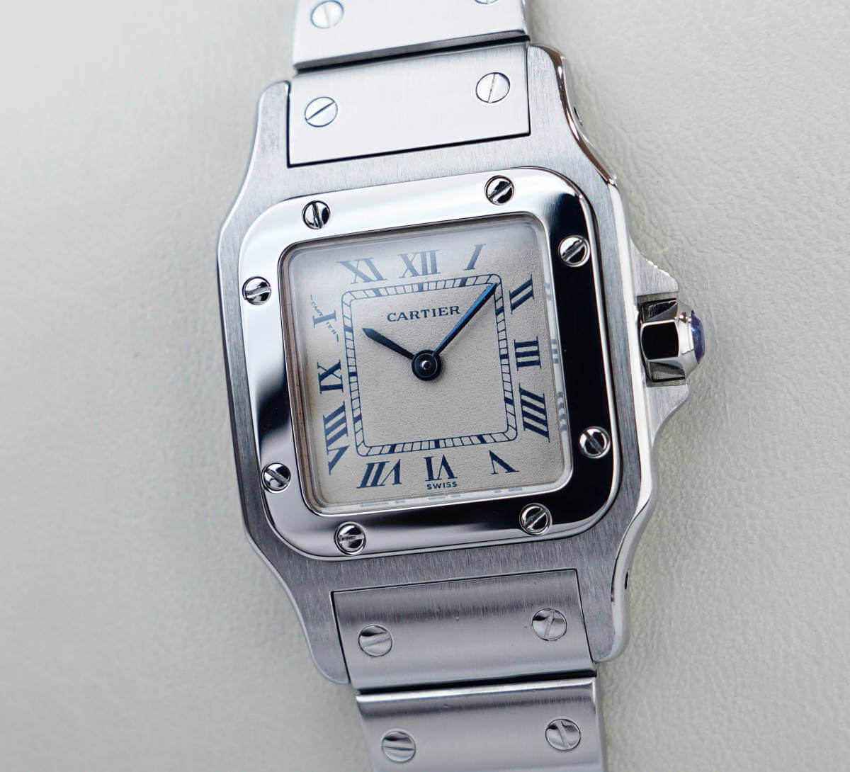 Cartier Santos Galbee Silver Blue Roman Index SM inkl. Cartier Box