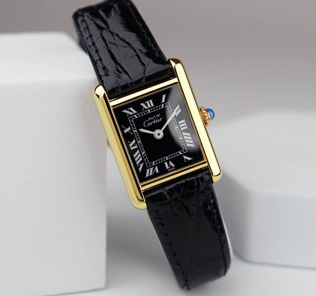 Cartier Must Tank Black Roman Index SM