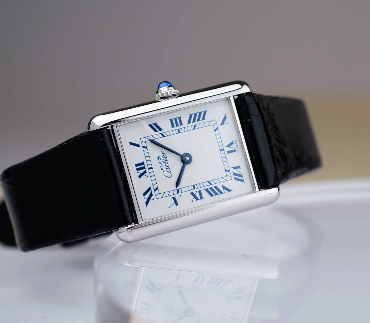 Cartier Must Tank Silver Blue Roman Index LM