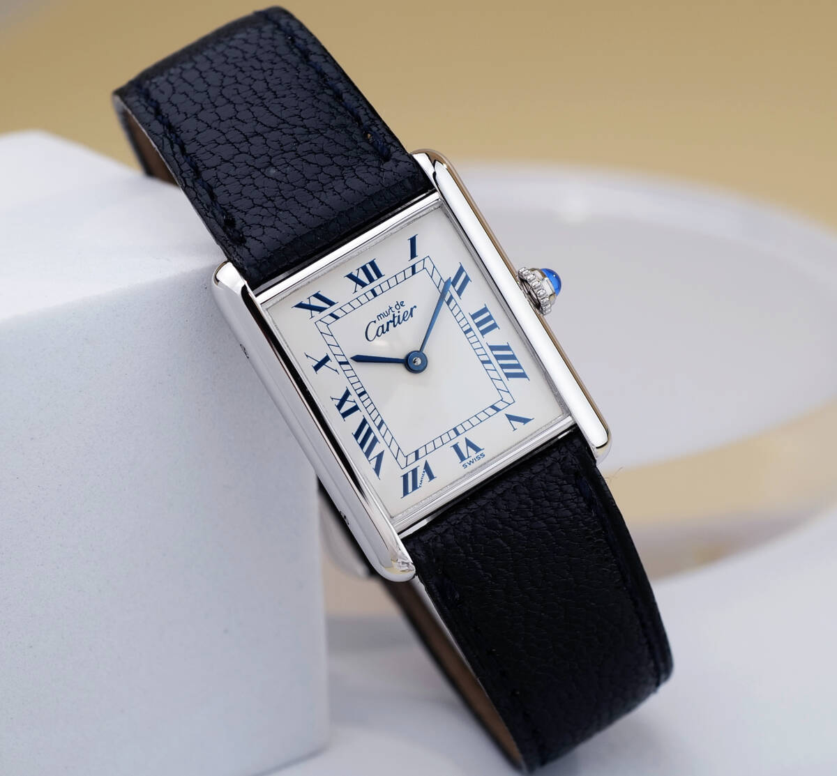 Cartier Must Tank Silver Blue Roman Index LM