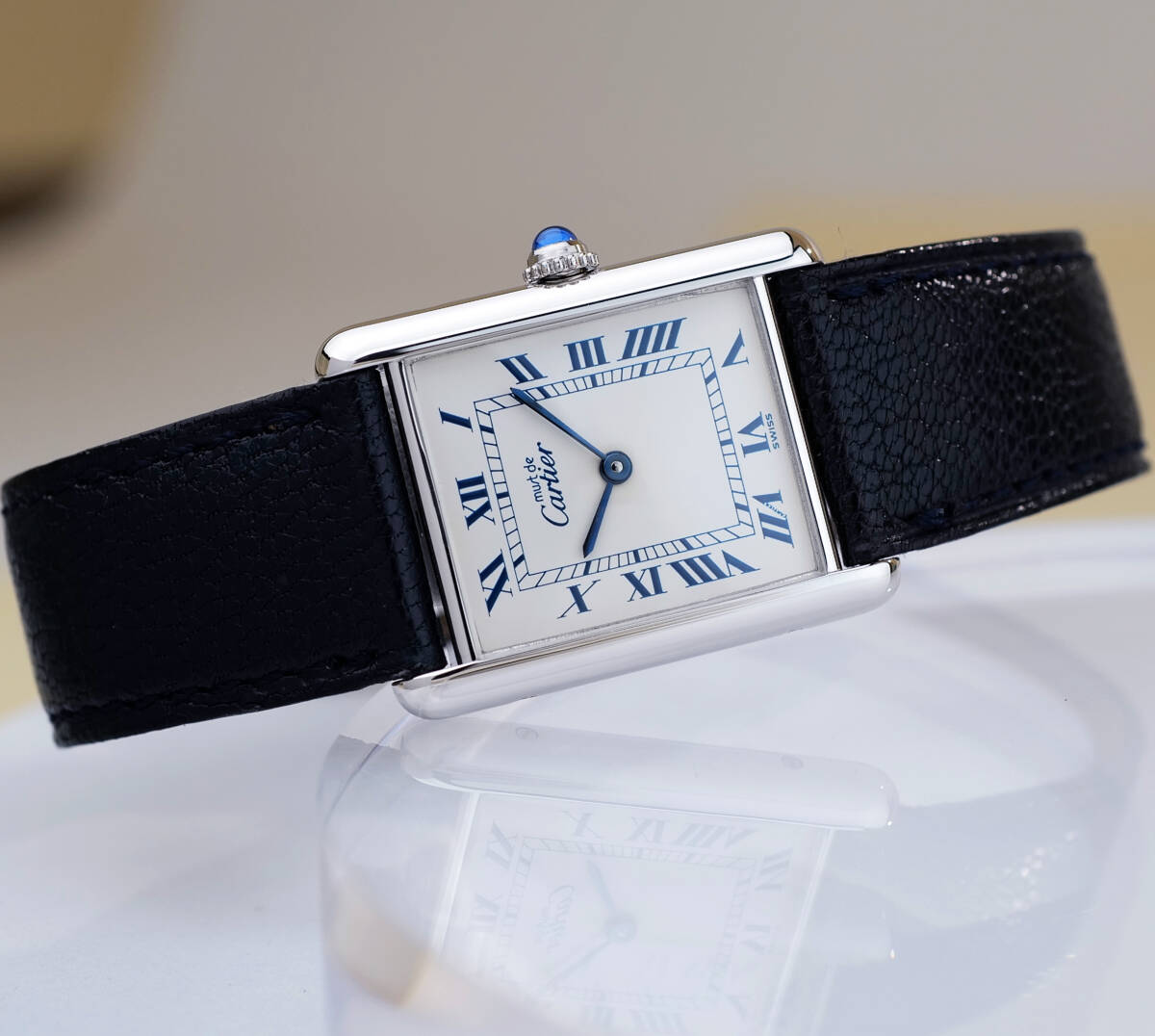 Cartier Must Tank Silver Blue Roman Index LM