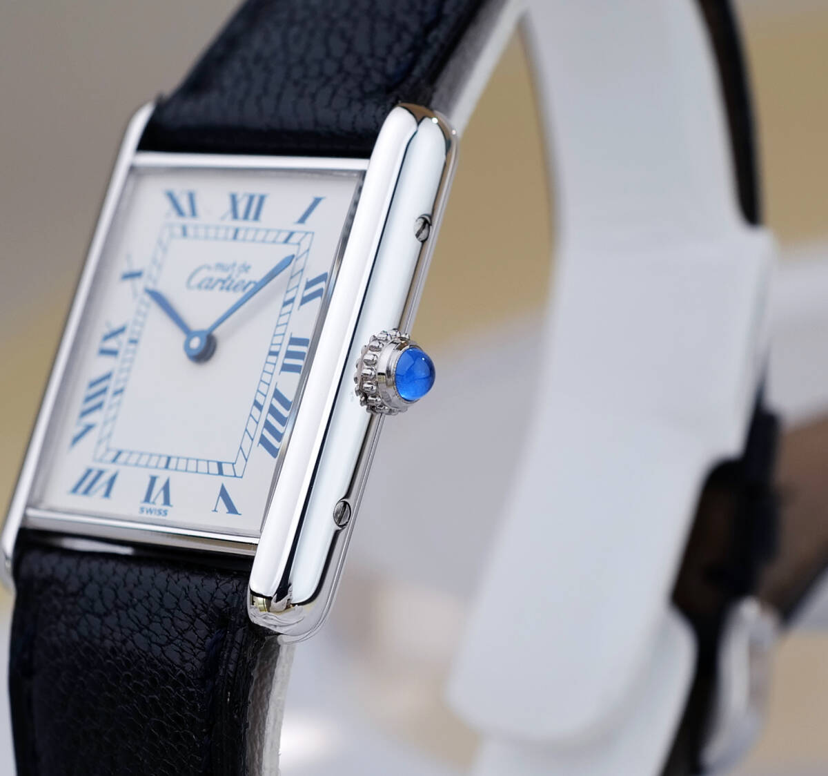 Cartier Must Tank Silver Blue Roman Index LM