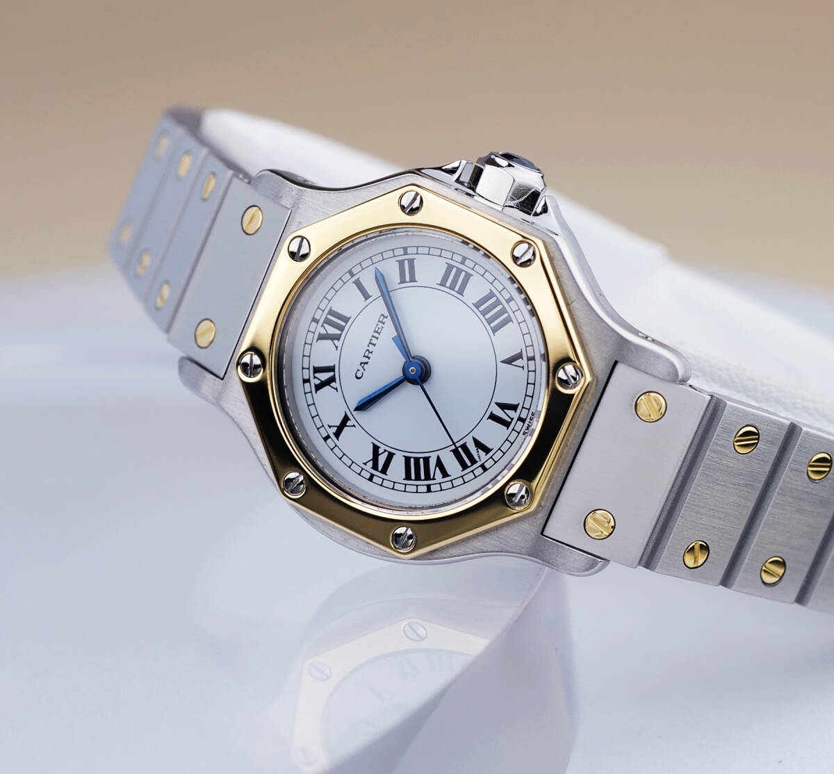 Cartier Santos Octagon Combi Roman Index SM, Automatik, Original Gold/Stahl-Armband, Foto 3 von 7