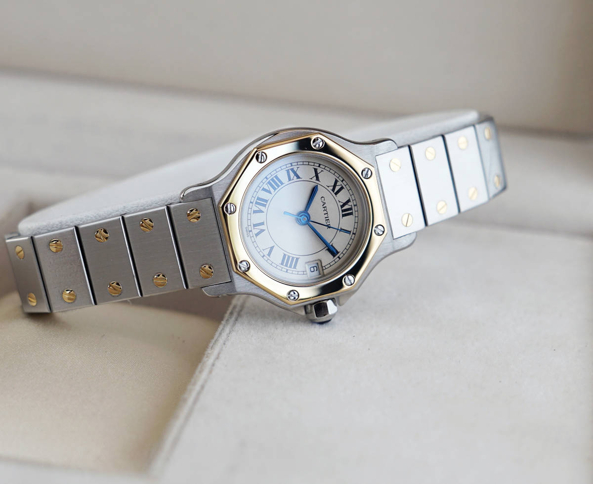 Cartier Santos Octagon Combi Roman Index SM, Quarz, Original Gold/Stahl-Armband, Foto 5 von 7