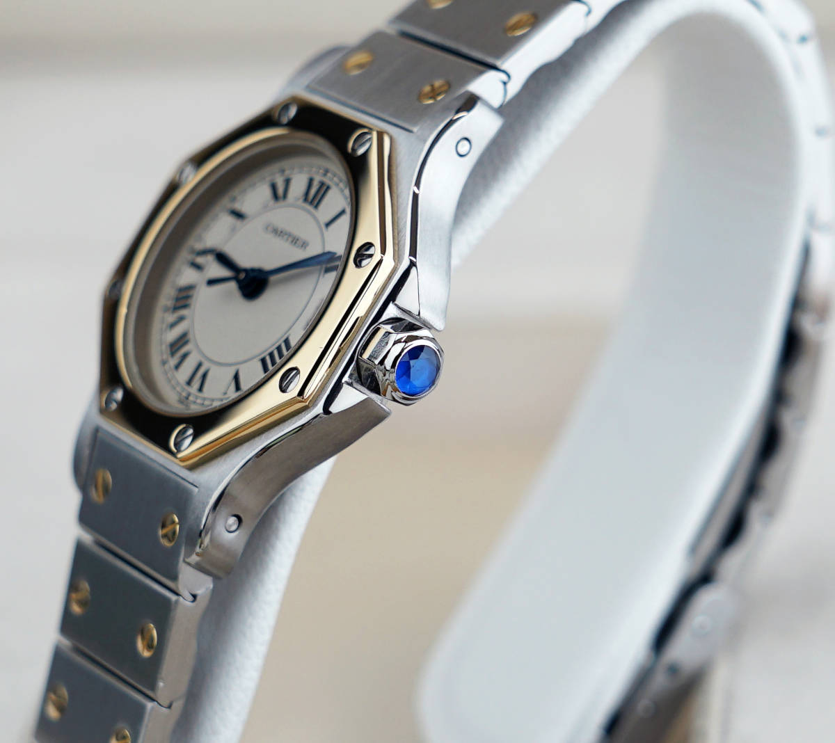 Cartier Santos Octagon Combi Roman Index SM, Quarz, Original Gold/Stahl-Armband, Foto 6 von 7