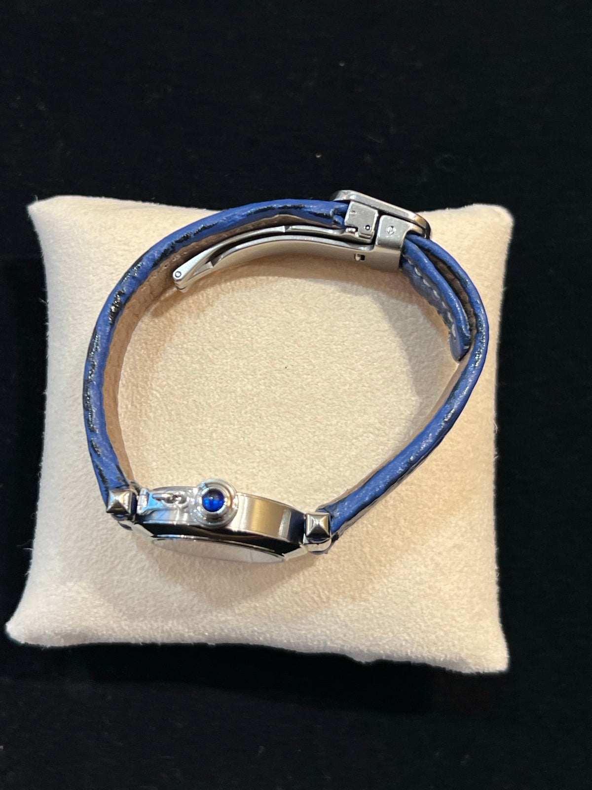 Cartier Pasha Stahl Damen Datum, Quarz, blaues Lederband, Foto 5 von 6