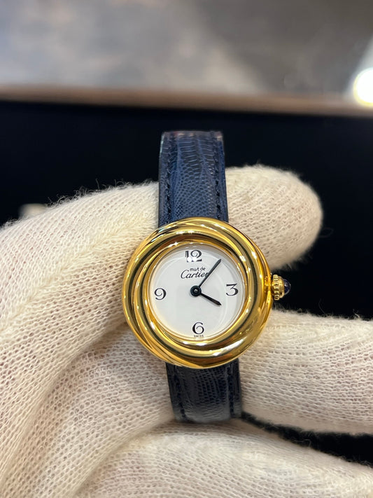 Cartier Must Trinity Vermeil Weiss Dial, Quarz, blaues Lederband, Foto 1 von 4